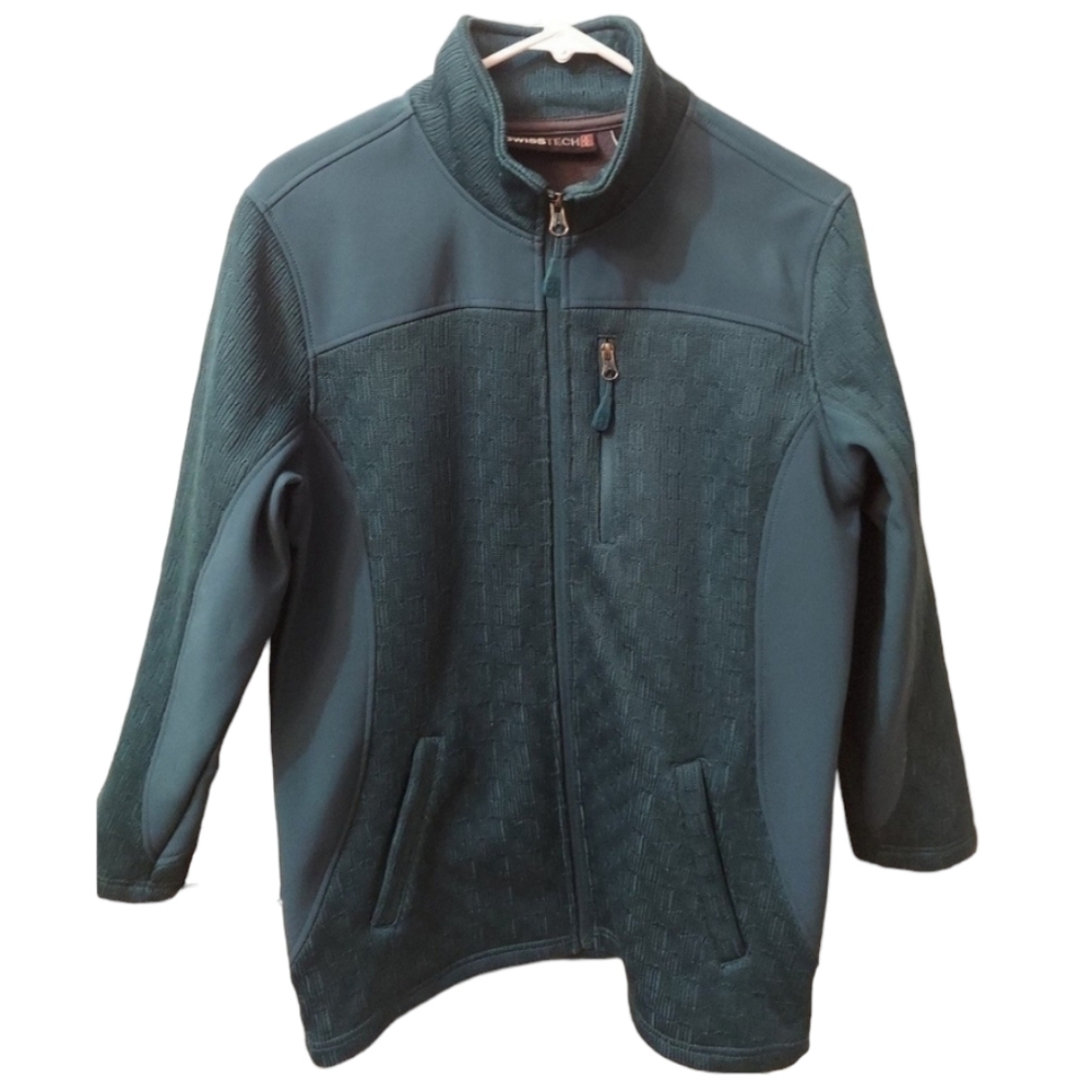 Swiss Tech Women's Front zip Jacket Teal Rain Pockets Medium